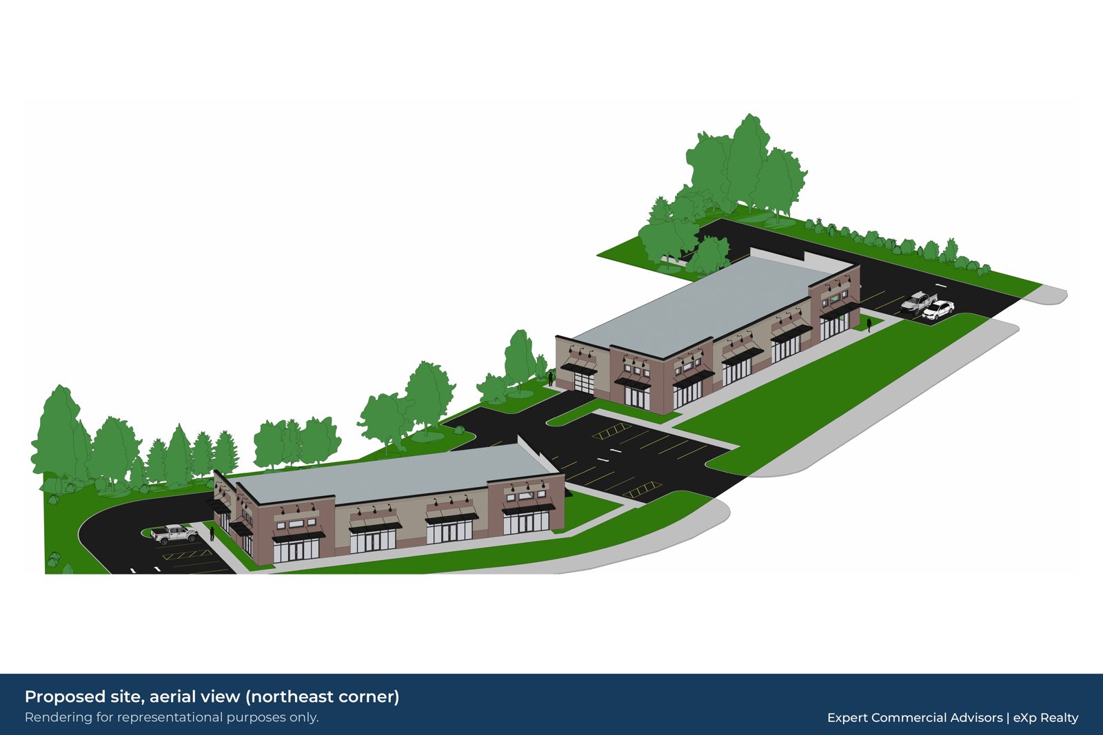 Aerial rendering of planned flex buildings, State Ave, Clayton NC